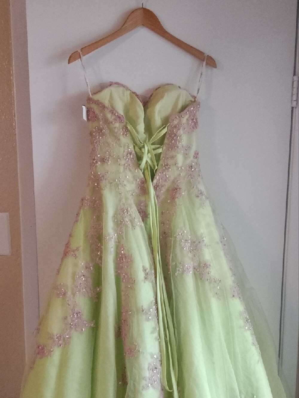 Strapless Yellow Ball Gown with Pink Embellishment - Picture 6 of 7